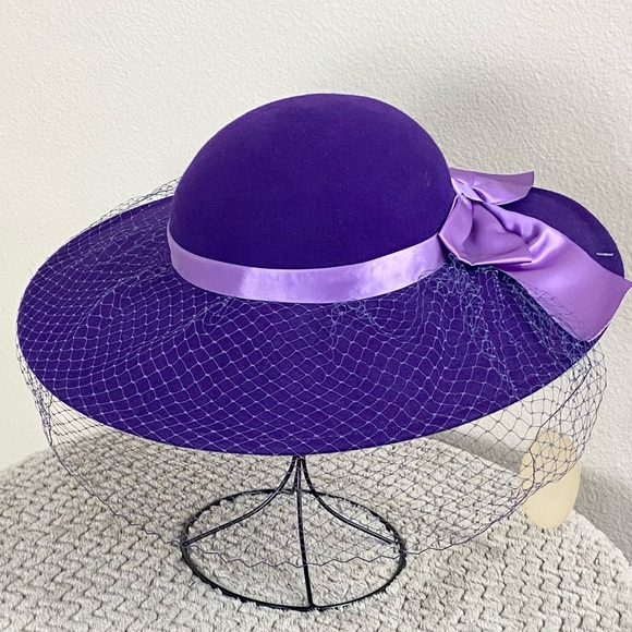 NWT. DOESKIN | Vintage Purple Mesh And Bow Wide Brim Hat OS - Picture 4 of 12
